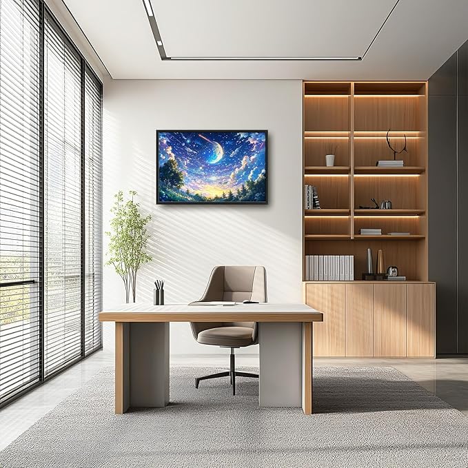 Framed Large Anime Sky Wall Art for Living Room, Oversized Fantasy Night Sky Forest Wall Decor Nature Canvas Painting Modern Artwork Home Decoration for Living Room Bedroom Office 36"x24"-PurrikoPets