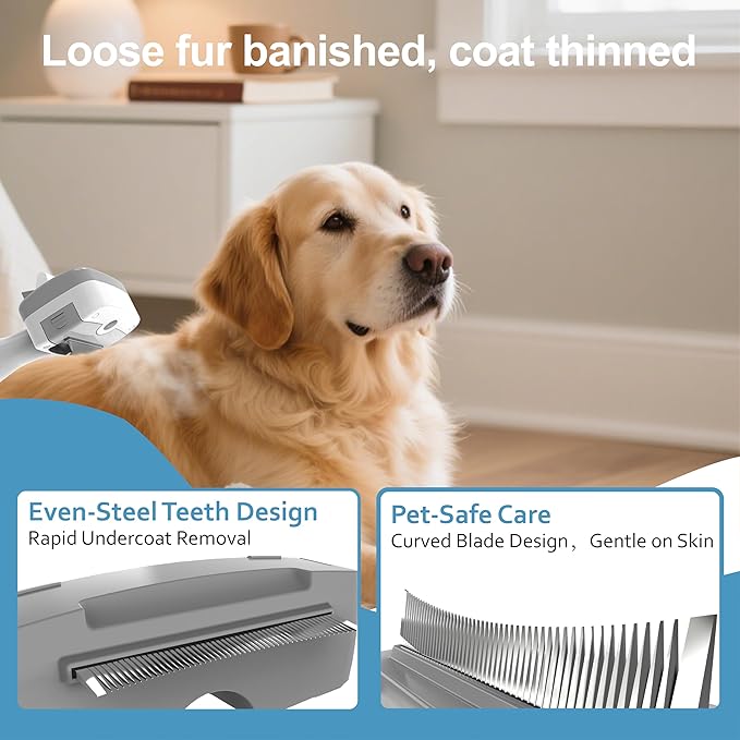 5 in 1 Pet Steam Brush for Dogs & Cats – Self Cleaning, 3 Pet Brush for Smoothing, Dematting, Thinning – Shedding, Grooming & Hair Removal, Includes Shampoo & Storage Case (8.0"-promax)-PurrikoPets