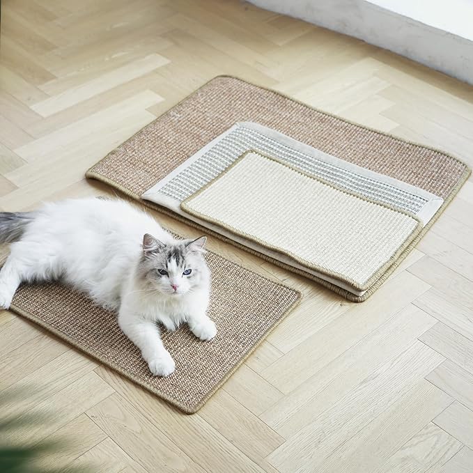 FUKUMARU Cat Scratcher Mat, 23.6 X 15.7 Inch Natural Sisal Cat Scratch Mats, Horizontal Cat Floor Scratching Pad Rug, Protect Carpets and Sofas (Cream - Thicken)-PurrikoPets