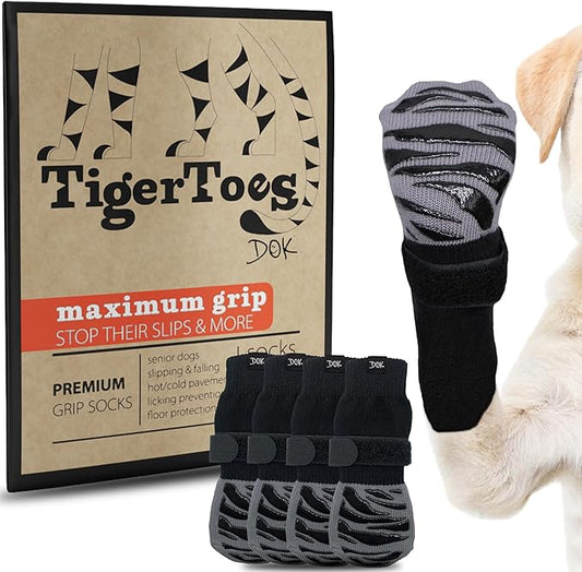 DOK TigerToes Premium Non-Slip Dog Socks for Hardwood Floors - Extra-Thick Grip That Works Even When Twisted - Prevents Licking, Slipping, and Great for Dog Paw Protection (XXL)-PurrikoPets