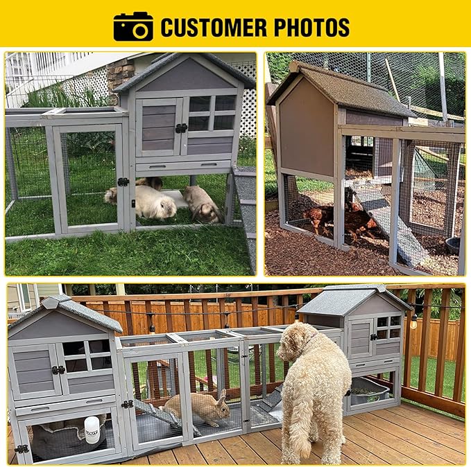 Aivituvin Rabbit Hutch Indoor Bunny Cage Outdoor with Run Chicken Coop Guinea Pig House with Waterproof Asphalt Roof,No Leakage Pull Out Tray-PurrikoPets