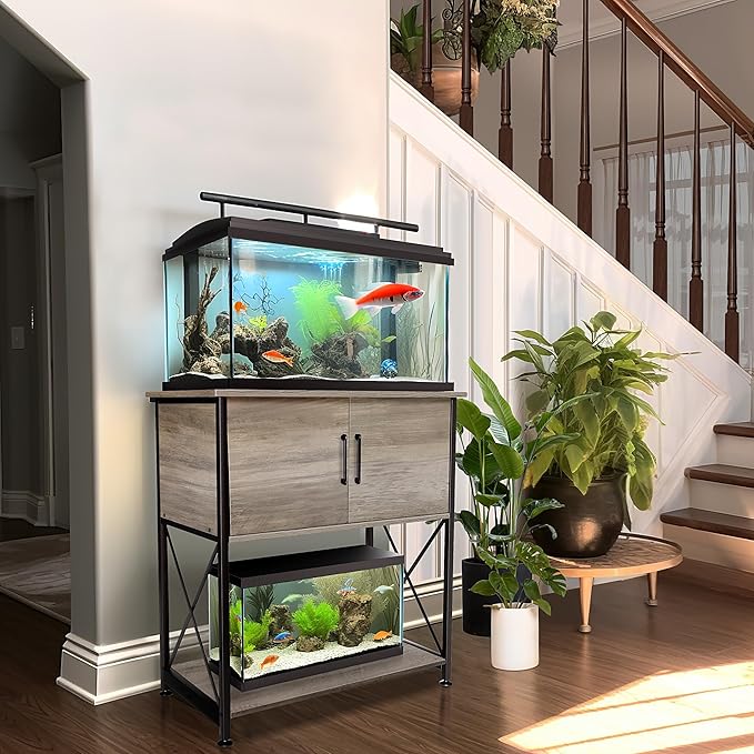 20-29 Gallon Aquarium Stand Metal Frame Fish Tank Stand with Cabinet Storage, for 20 Gallon Long Aquarium,30.7" L*16.5" W Tabletop,330LBS Capacity Grey PG01YGZ-PurrikoPets