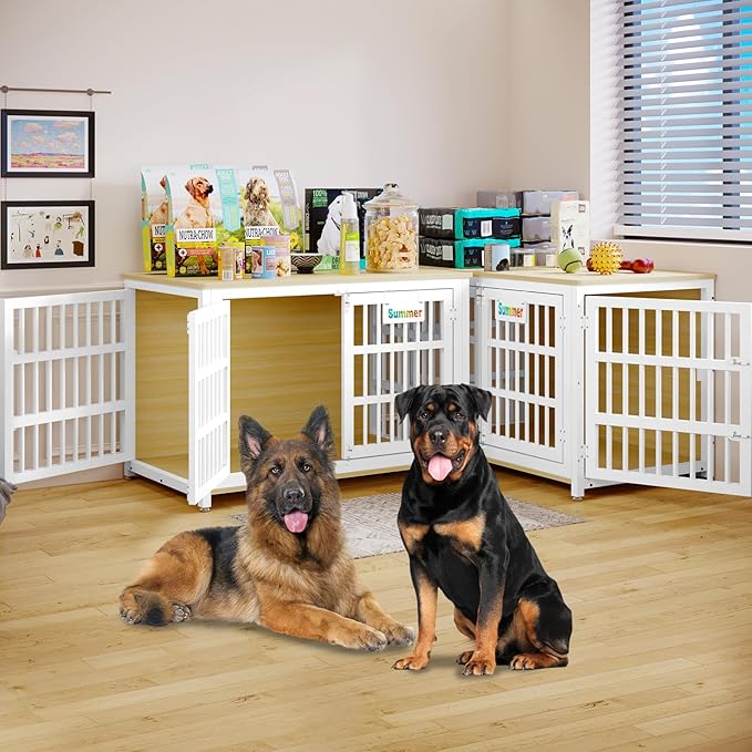 EasyCom Heavy Duty Dog Kennel Indoor with Name Tag, XXL Dog Crate Furniture for Large Dogs, Double-Doors Sturdy Dog Cage for Anxiety Dog, Decorate House as TV Stand, End Table, Bedside Table-PurrikoPets