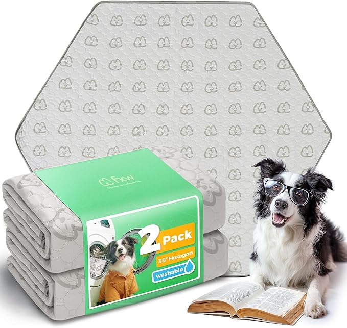 FXW Washable Pee Pads for Dogs, Puppy Pads with Super Absorbent, Specifically Designed for FXW Rollick/Homeplus 32/40/45inch 6 Panels Dog Playpen, 35" Hexagon, Khaki, 2 Packs-PurrikoPets