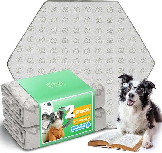 FXW Washable Pee Pads for Dogs, Puppy Pads with Super Absorbent, Specifically Designed for FXW Rollick/Homeplus 32/40/45inch 6 Panels Dog Playpen, 35" Hexagon, Khaki, 2 Packs-PurrikoPets