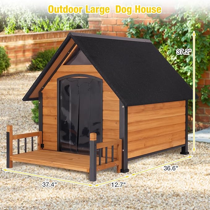 AIVITUVIN Outdoor Dog House with Anti-Chewing Durable Metal Frame Dog Kennel for Large Breed Dog Shelter Weatherproof (Brown 50.9" D x 37.4" W x 37.2" H-PurrikoPets