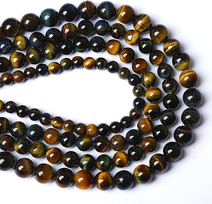 Yellow Blue Tiger Eye Beads Natural Stone Round Loose Beads Energy Gemstone Healing Power for Jewelry Making 6mm 60pcs 15"