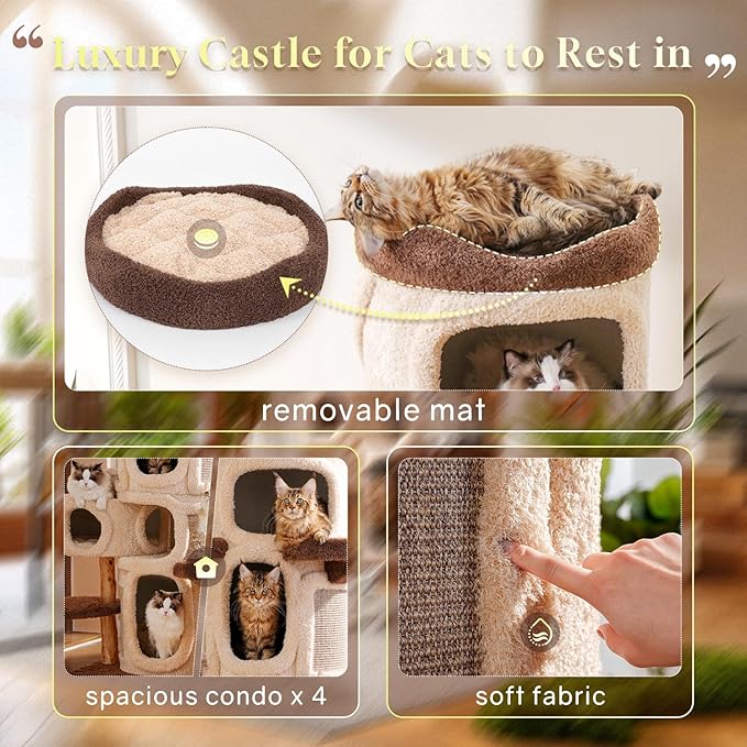 69.69'' Modern Cat Tree for Indoor Cats Large Adult, Luxury Cat Tower with Scratching Post, Multi Level Spacious Condo, Heavy Duty Kitty House, Sturdy Cat Activity Center for Large Cat-PurrikoPets