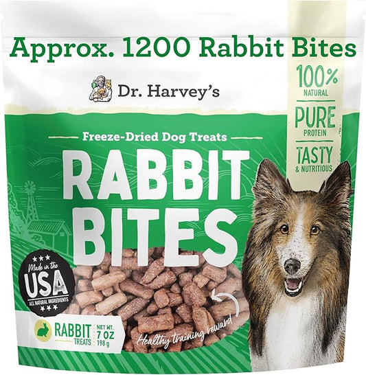 Dr. Harvey's Rabbit Bites Freeze-Dried Raw Dog Treats, Single Ingredient, All-Natural Rabbit Meat Protein for Dogs, Allergen-Free, 7 Ounces (1 Pack)-PurrikoPets