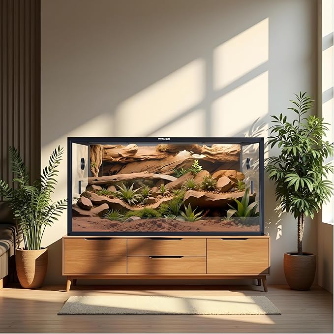 120 Gallon Bearded Dragon Tank,48" x 24" x 24" Reptile Tank with Sliding Door Top Screen Ventilation, Front Opening Reptile Enclosure for Easy Maintenance-PurrikoPets