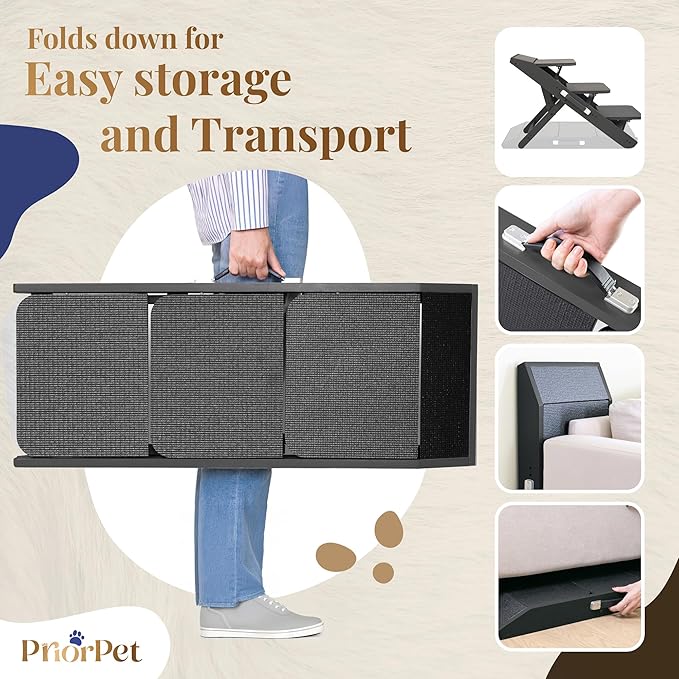 Dog Steps for Bed & Couch 2-in-1 Dog Stairs/Ramp - Height Adjustable Dog Ramp for Couch 7” - 20” - Pet Stairs, Dog Stairs for Small Dogs - Easy to Move Pet Steps with Landing Platform, Black-PurrikoPets