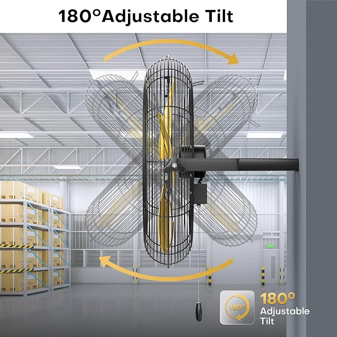 20 Inch Industrial Wall Mount Fan, 5200 CFM Industrial Metal Wall Fans with Poweful Motor, 3 Speed, Heavy Duty Construction Indoor for Warehouse, Workshops, and Garage, UL Listed-PurrikoPets