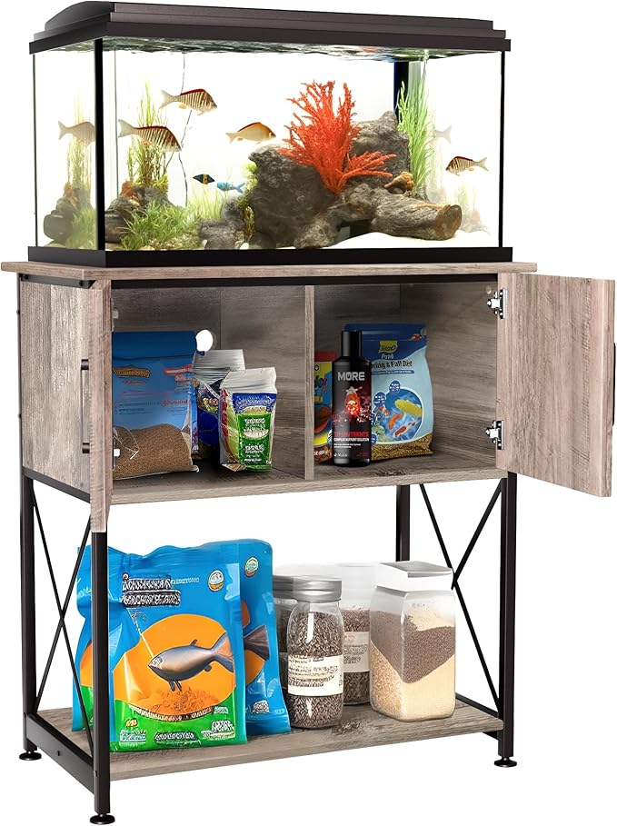 20-29 Gallon Aquarium Stand Metal Frame Fish Tank Stand with Cabinet Storage, for 20 Gallon Long Aquarium,30.7" L*16.5" W Tabletop,330LBS Capacity Grey PG01YGZ-PurrikoPets