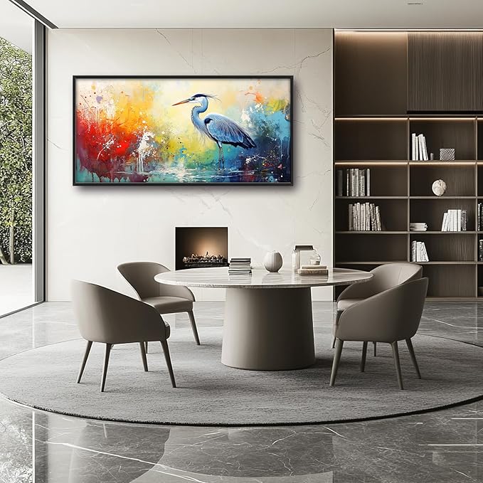 Extra Large Framed Abstract Heron Wall Art,Oversized Colorful Graffiti Heron Wall Decor Pictures for Living Room,Canvas Print Painting Modern Artwork Bedroom Office Bathroom Home Decor 60L x 30W-PurrikoPets