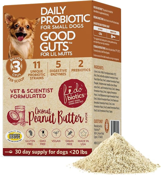 Fidobiotics Good Guts for Lil Mutts Probiotic for Dogs, Billions of CFUs, 11 Strains, 5 Digestive Enzymes, 2 Prebiotics, Digestive Gut Health for Dogs, Adult & Puppy Probiotics Supplements (30 Days)-PurrikoPets