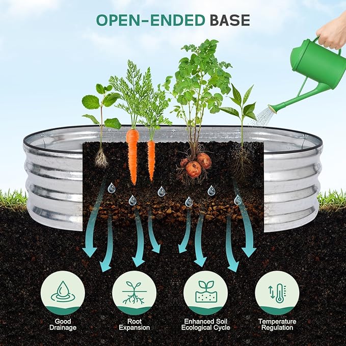 Galvanized Raised Garden Bed - 4×2×1ft (2 Packs) Planter Raised Beds for Gardening | Oval Metal Garden Planter Box with Safety Edging and Gloves for Vegetables Fruits and Flower - Silver-PurrikoPets