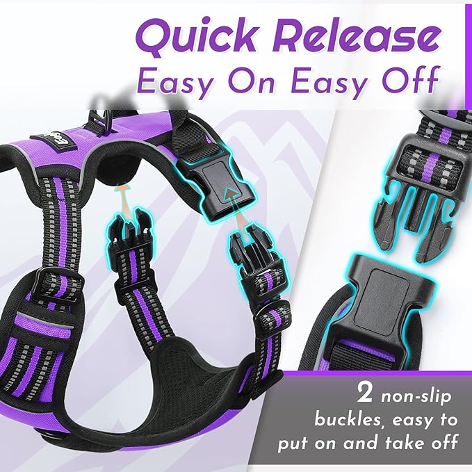 Eagloo Dog Harness Medium Sized Dog, No Pull Service Vest with Reflective Strips and Control Handle, Adjustable and Comfortable for Easy Walking, No Choke Pet Harness with 2 Metal Rings, Purple, M-PurrikoPets