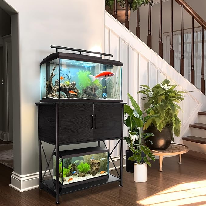20-29 Gallon Aquarium Stand Metal Frame Fish Tank Stand with Cabinet Storage, for 20 Gallon Long Aquarium,30.7" L*16.5" W Tabletop,330LBS Capacity Black PG01YGB-PurrikoPets