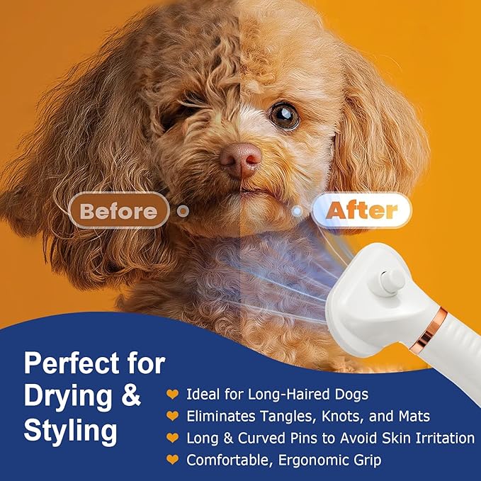 3-in-1 Pet Hair Dryer Brush for Dogs & Cats Portable, Dog Hair Blower & Slicker Brush Adjustable Temp (Low/Middle/High), Overheat Protection-PurrikoPets
