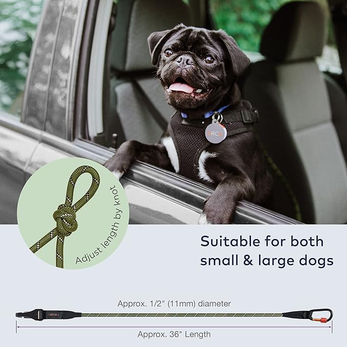 Dog Seat Belt for Car | Universal Dog Car Seatbelt | Durable Reflective Rope with Clip Hook Latch, Buckle and Carabiner- Safe and Secure Pet Safety Restraint (Army Green)-PurrikoPets
