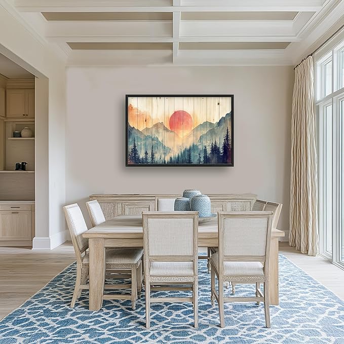 Framed Large Cabin Mountain Wall Art for Living Room, Oversized Rustic Forest Wall Decor, Rustic Nature Landscape Canvas Painting Sunset Pictures Home Decoration for Bedroom Office 36"x24"-PurrikoPets