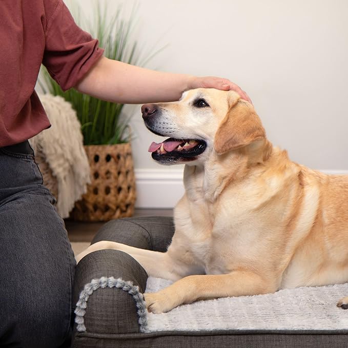 Furhaven Orthopedic Dog Bed for Large/Medium Dogs w/ Removable Bolsters & Washable Cover, For Dogs Up to 55 lbs - Luxe Faux Fur & Performance Linen Sofa - Charcoal, Large-PurrikoPets