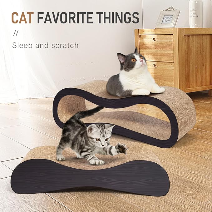 2 in 1 Cat Scratcher Cardboard Lounge Bed, Cat Scratching Post, Durable Board Pads Prevents Furniture Damage,Large,Brown-PurrikoPets