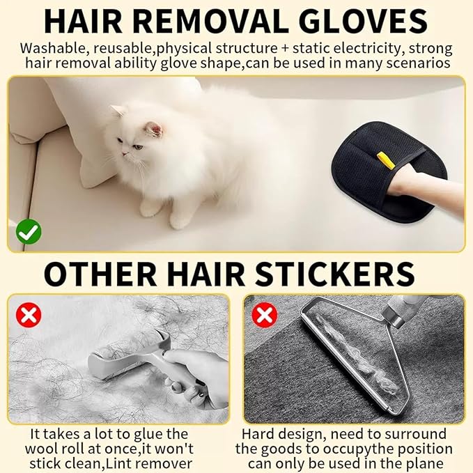 2Pcs Pet Hair Removal Gloves，Efficient Pet Grooming Gloves,Reusable Pet Hair Glove，Reusable Double Sided for Couch, Furniture,Carpet-PurrikoPets