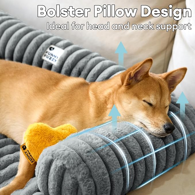 FUNNY FUZZY Pet Couch Cover for Sofa, Calming Dog Bed for Couch, Fluffy Plush Dog Couch Mat for Furniture Protector for Medium Dogs and Cats, 33×28 in, Mist Grey-PurrikoPets