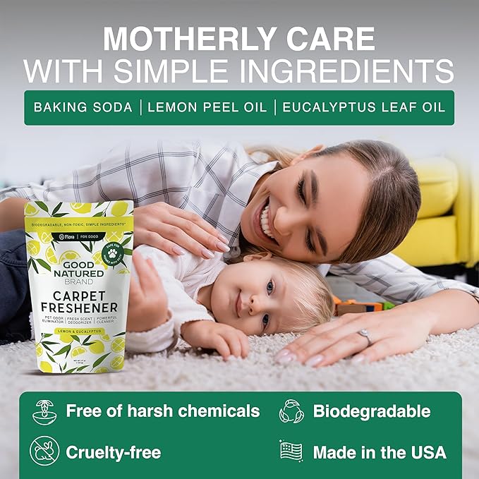 Good Natured Brand | Laundry Bundle | Carpet Freshener Lemon & Eucalyptus 47oz | Pet-Friendly Carpet Deodorizer | Laundry Powder Peppermint 47oz | Hypoallergenic Laundry Powder 94 Loads-PurrikoPets