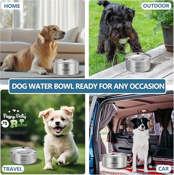 Dog Water Bowl No Spill,3L/101oz Large Spill Proof Water Bowl for Dogs, Stainless Steel Slobber Stopper Slow Drinking Dog Bowl Anti Splash Pet Water Dispenser for Messy Drinkers-PurrikoPets