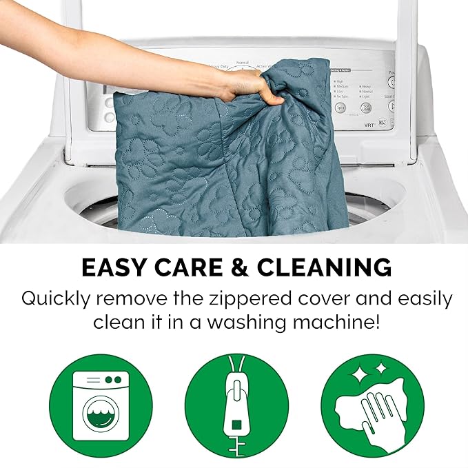 Furhaven Cooling Gel Dog Bed for Large/Medium Dogs w/ Removable Bolsters & Washable Cover, For Dogs Up to 55 lbs - Pinsonic Quilted Paw L Shaped Chaise - Bluestone, Large-PurrikoPets