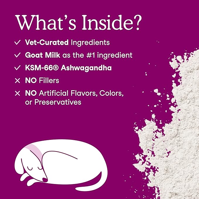 Fera Pets Goat Milk - Calming Supplement for Dogs & Cats - Ashwagandha, L-Theanine, & Passion Flower - Supports Anxiety Relief & Relaxation - for Picky Eaters - 60 TSP-PurrikoPets