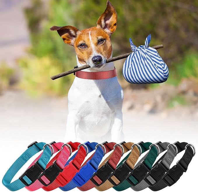 9 Pieces Adjustable Dog Collar for Animal, Soft Nylon Pets Puppy Collar with Quick Release Buckle Holder Bulk for Dogs Walking Running Training(Medium,Retro Colors)-PurrikoPets
