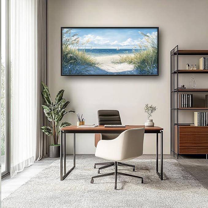 Framed Large Beach Wall Art for Living Room, Oversized Coastal Nautical Wall Decor Sailboat Canvas Seaside Pictures Modern Artwork Home Decoration for Living Room Bedroom Office 60"x30"-PurrikoPets