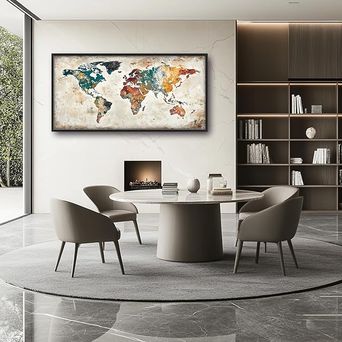 Extra Large Framed World Map Wall Art,Oversized Colorful Vintage Nautical Map Wall Decor Pictures for Living Room,Canvas Print Painting Modern Artwork Office Bedroom Home Decor 60L x30W-PurrikoPets