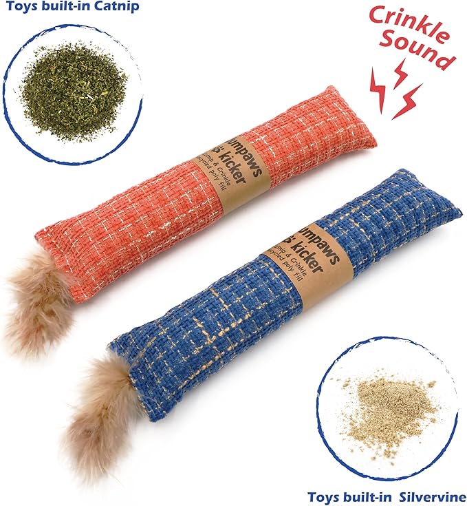 2 Pack Natural Interactive Catnip Cat Kicker Toys, Bite Resistant Chew Toy, Accessories for Indoor Cat (Twill Weave)-PurrikoPets