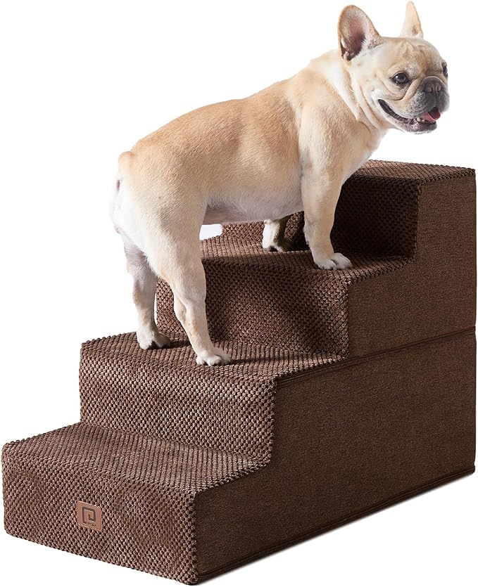 EHEYCIGA Dog Stairs for Bed 18" H, 4-Step Dog Steps for High Bed, Pet Steps for Small Dogs and Cats, Non-Slip Balanced Pet Indoor Ramp, Brown-PurrikoPets