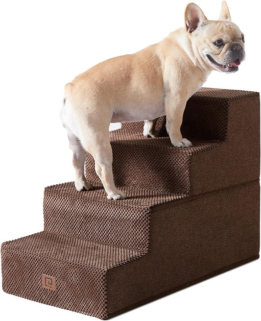 EHEYCIGA Dog Stairs for Bed 18" H, 4-Step Dog Steps for High Bed, Pet Steps for Small Dogs and Cats, Non-Slip Balanced Pet Indoor Ramp, Brown-PurrikoPets