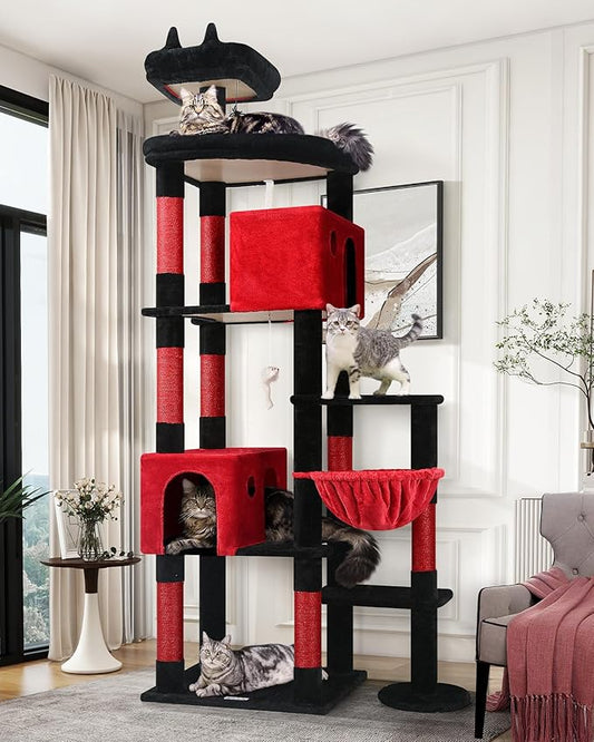 Globlazer Gohtic Giant Cat Tree, 83 inch Goth Cat Tree for Indoor Cats Large Adult, XXL Cat Tower with 9 Scratching Posts for 20lb+ Heavy Duty Large Adult Cats, F83, Blood-Goth-PurrikoPets
