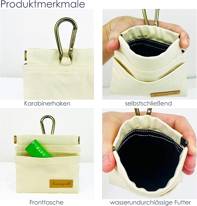 Dog Treat Pouch, Lvory Pocket Sized Pet Training Pouch, Cotton Fabric, Hand Free Dog Walking Bag with Carabiner, Self-Closing Pet Feed Snack Reward, for Puppy Travel or Outdoor Use-PurrikoPets