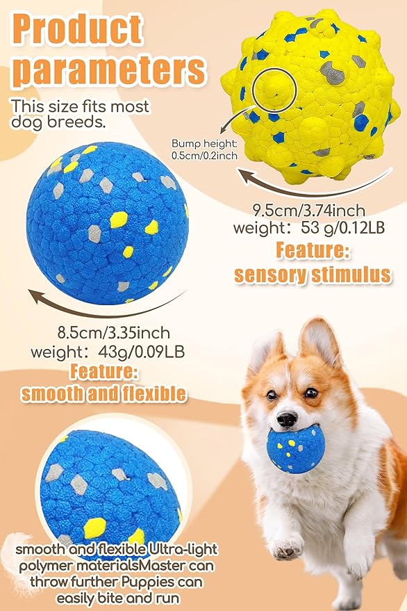 Dog Tennis Balls for Aggressive Chewers, Indestructible Durable Bouncy Interactive Toy for Dogs Fetch Game Lightweight Floating Outdoor Training(2 Yellow Point+ 2 Blue Cirle Medium)-PurrikoPets