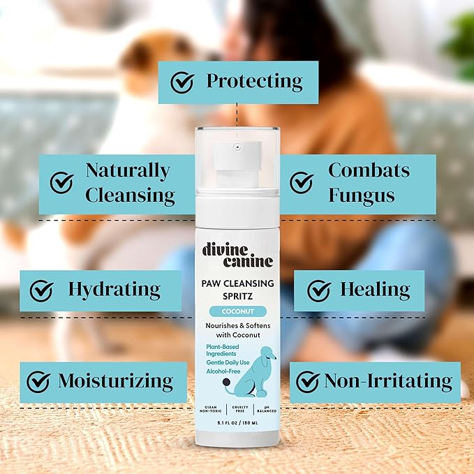Dog Paw Cleaner - 5.1 Fl Oz of Alcohol Free Paw Cleansing Spray - Made with Coconut, Aloe, Copaiba Oil, and Lemongrass Oil to Nourish and Clean Paws - Made in The USA-PurrikoPets