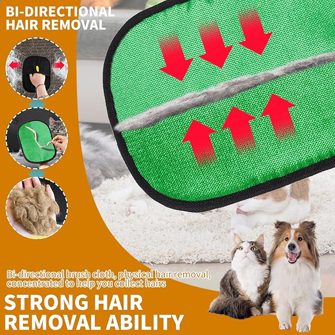 2PCS Electrostatic Pet Grooming Gloves, Reusable Hair Remover for Dog Cat Fur on Clothes Furniture Car Seat/Green-PurrikoPets