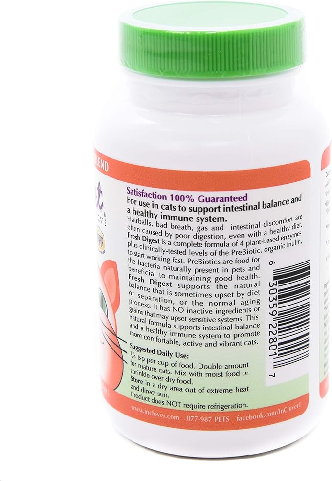 Fresh Digest Daily Digestive Aid and Immune Support Supplement for Cats, Natural Prebiotic and Enzyme Powder for Healthy Stools, Hairball Control, Stop Litterbox Odor, Works Fast 100g/3.5oz-PurrikoPets