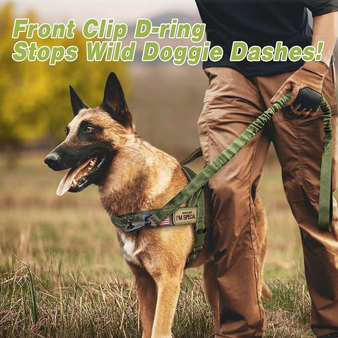 Forestpaw No Pull Dog Harness - Soft Flannel Padded Tactical Dog Vest Harness with Quick Release Buckle, Adjustable Reflective Pet Harness for Medium Dogs Walking Training,Green M-PurrikoPets
