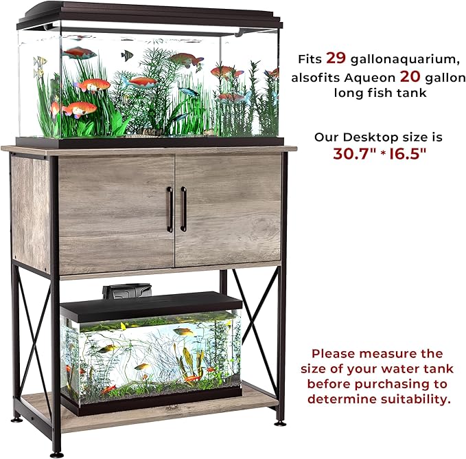 20-29 Gallon Aquarium Stand Metal Frame Fish Tank Stand with Cabinet Storage, for 20 Gallon Long Aquarium,30.7" L*16.5" W Tabletop,330LBS Capacity Grey PG01YGZ-PurrikoPets