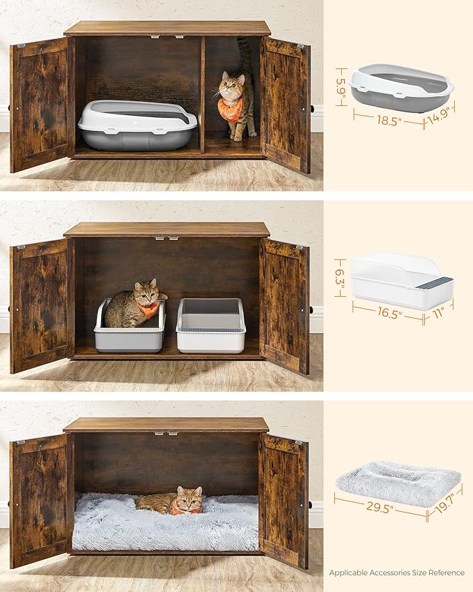 Feandrea Cat Litter Box Enclosure, Litter Box Furniture Hidden with Removable Divider, Indoor Cat House, End Table, 31.5 x 20.9 x 19.7 Inches, Rustic Brown UPCL002X01-PurrikoPets