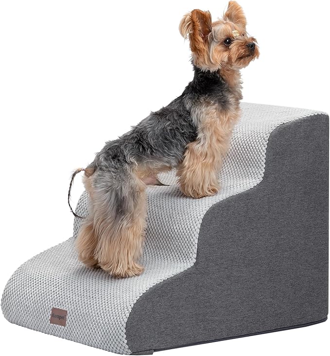 Dog Stairs for Couch Sofa and Chair, 3-Step Dog Steps for Small Dogs and Cats, Non-Slip Indoor Pet Step, Light Grey-PurrikoPets