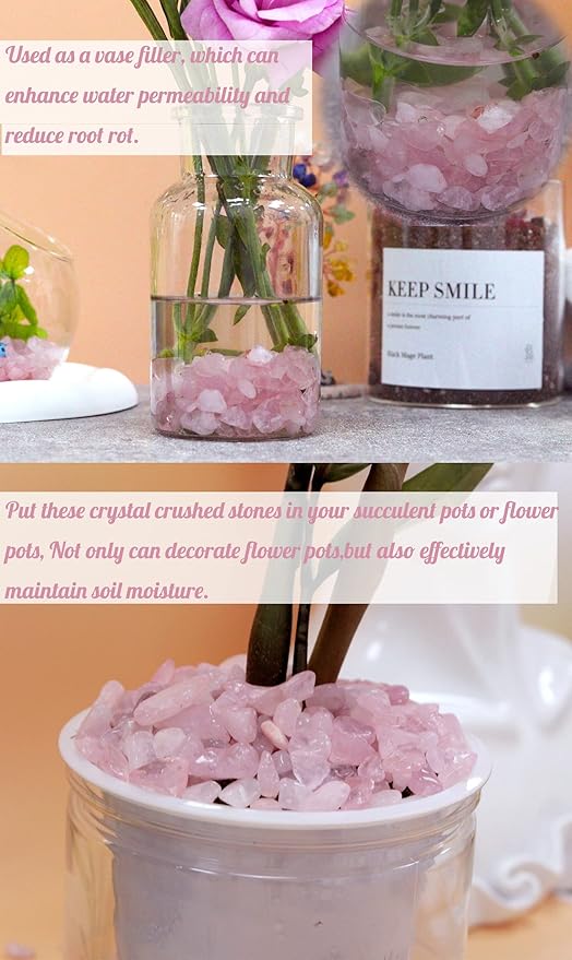 1lb Rose Quartz Aquarium Gravel Rocks Natural Tumbled Healing Crystal Chips Bulk Gemstones Tumbled Crushed Stones for Fountain Vase Filler Planters Decorative Fish Tank Potted Reiki Energy Balancing-PurrikoPets